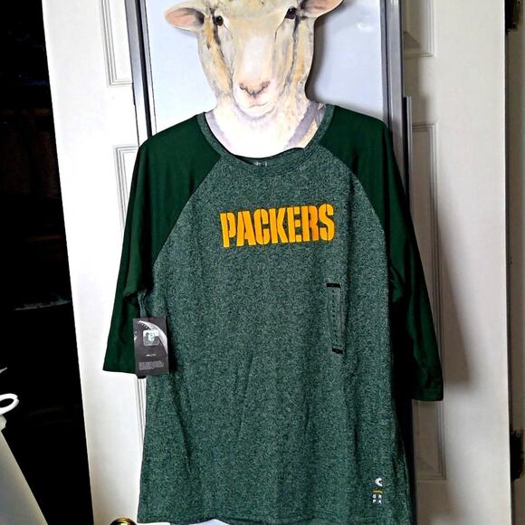 Nike Women's Green Bay Packers T-Shirt Green 3/4 Raglan Sleeve Crew Neck XL NWT - Picture 1 of 13